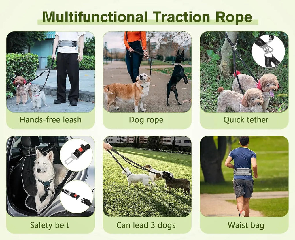 Fast Shipping：Hands Free Dog Leash Dual Bungee Adjustable Waist Belt Running Walking