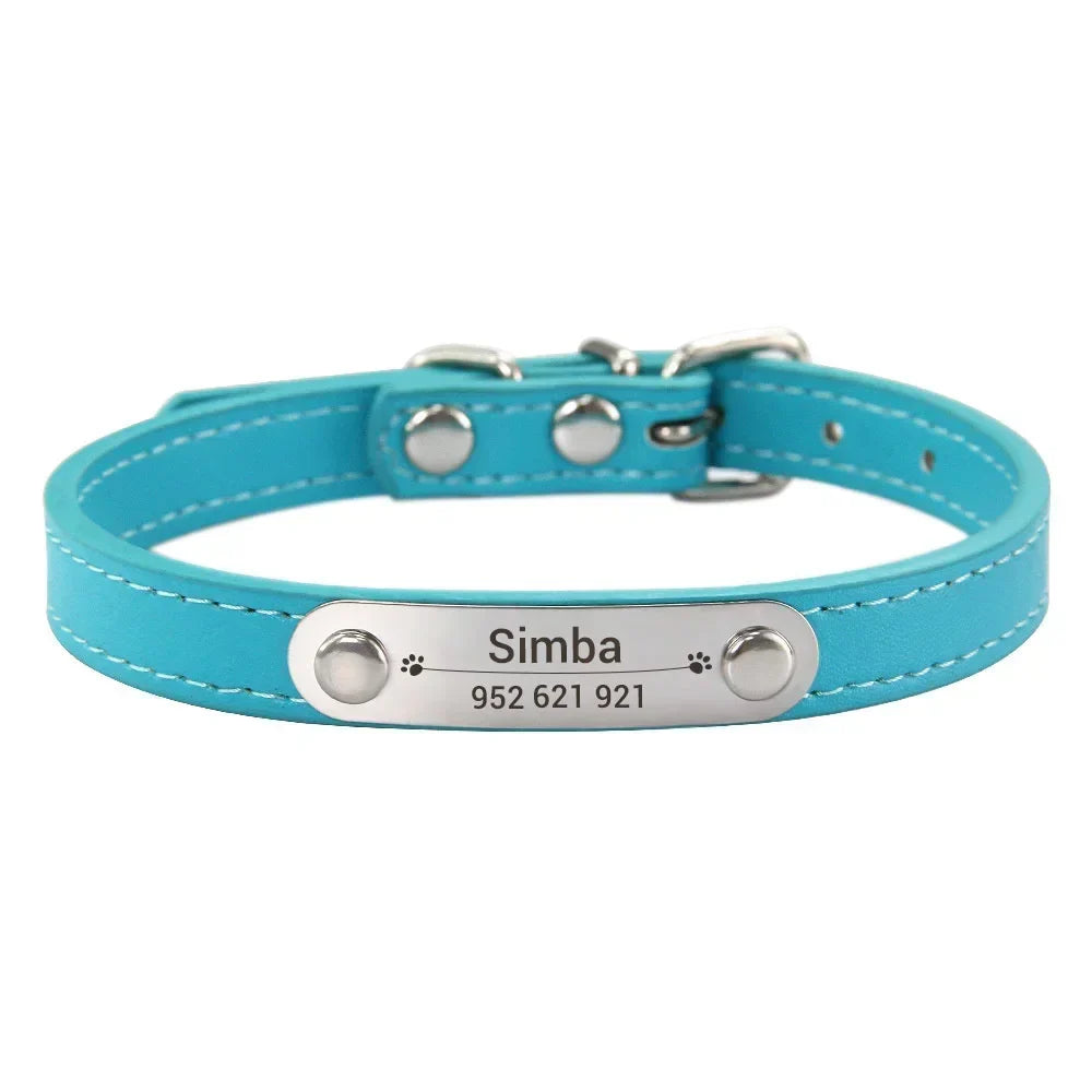 Personalized Dog Collar with Name Engraving – Anti-Lost PU Leather Collar for Dogs and Cats