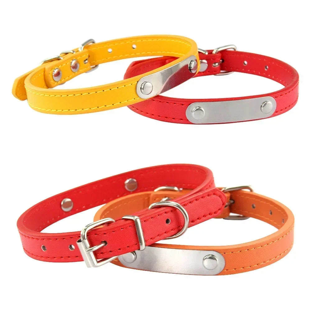 Personalized Dog Collar with Name Engraving – Anti-Lost PU Leather Collar for Dogs and Cats