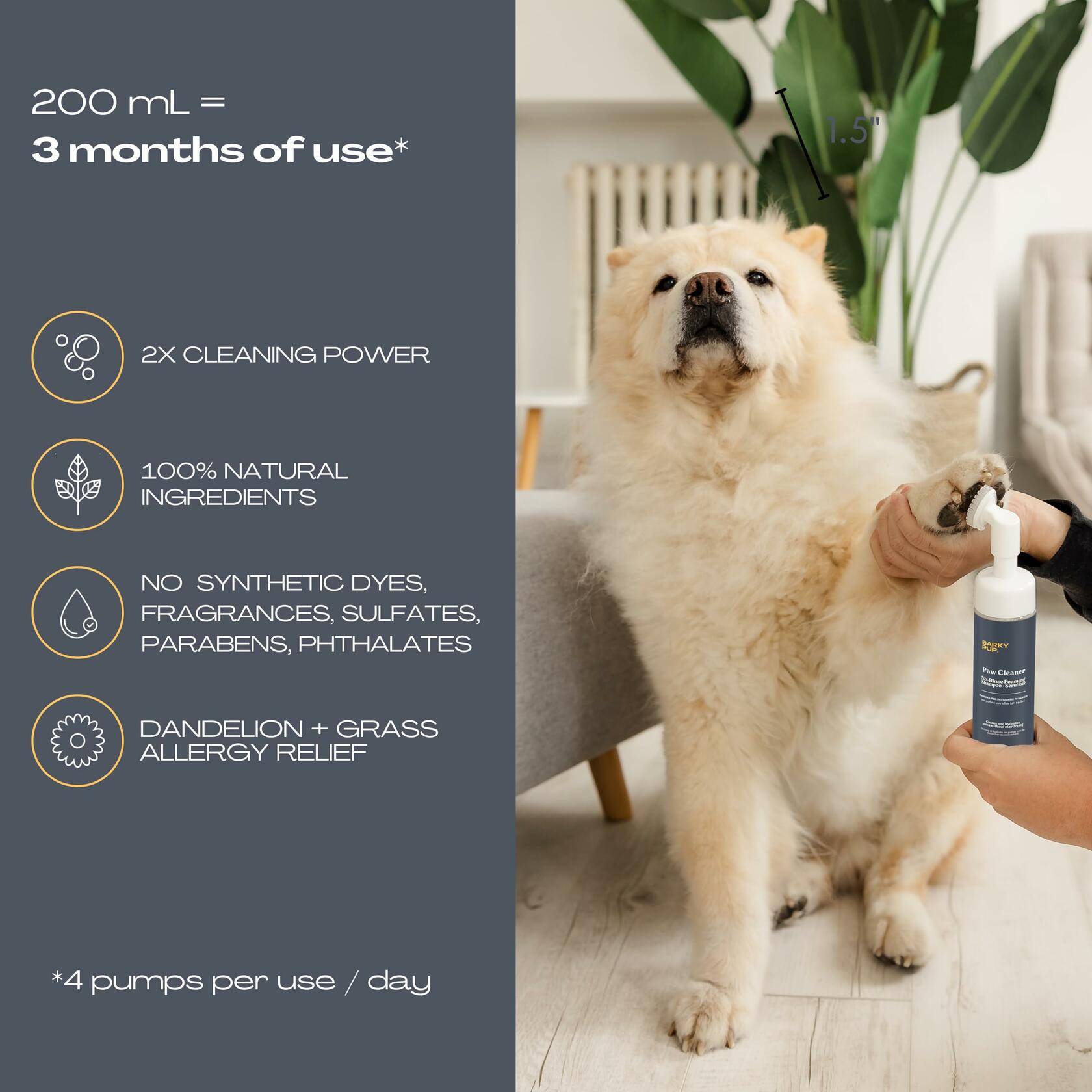 Fast Shipping：BARKY PUP Dog Paw Cleaner No-Rinse Foaming Dandelion 6.8 fl oz Made in USA