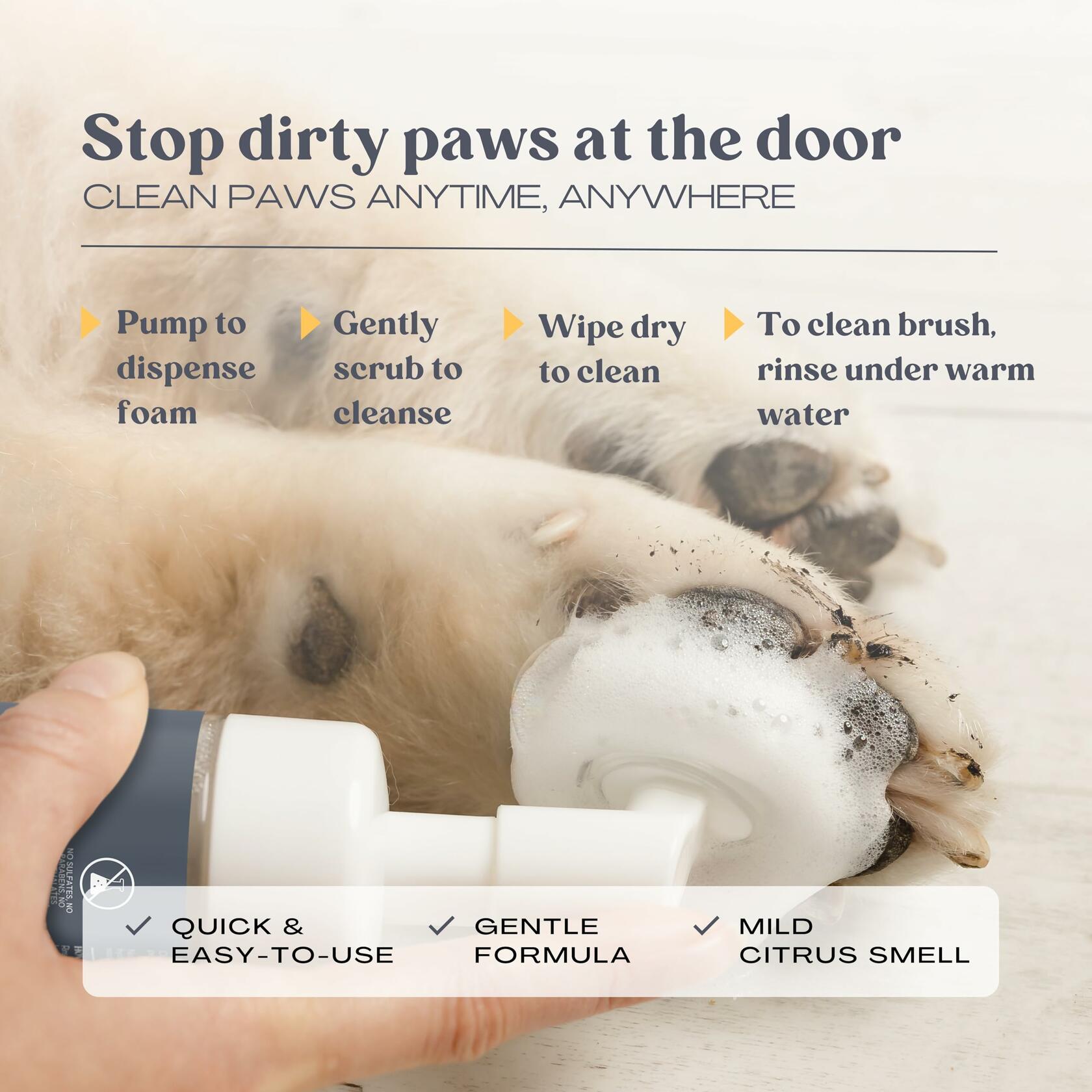 Fast Shipping：BARKY PUP Dog Paw Cleaner No-Rinse Foaming Dandelion 6.8 fl oz Made in USA