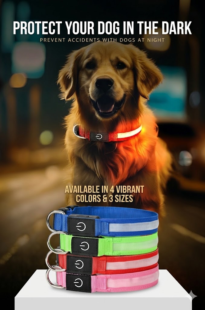 LED Dog Collar USB Rechargeable - Super Bright Fiber Optic Glowing Dog Collar | 3 Lighting Modes Night Safety Light Up Collar for Small Medium Large Dogs - Waterproof & Durable Nylon