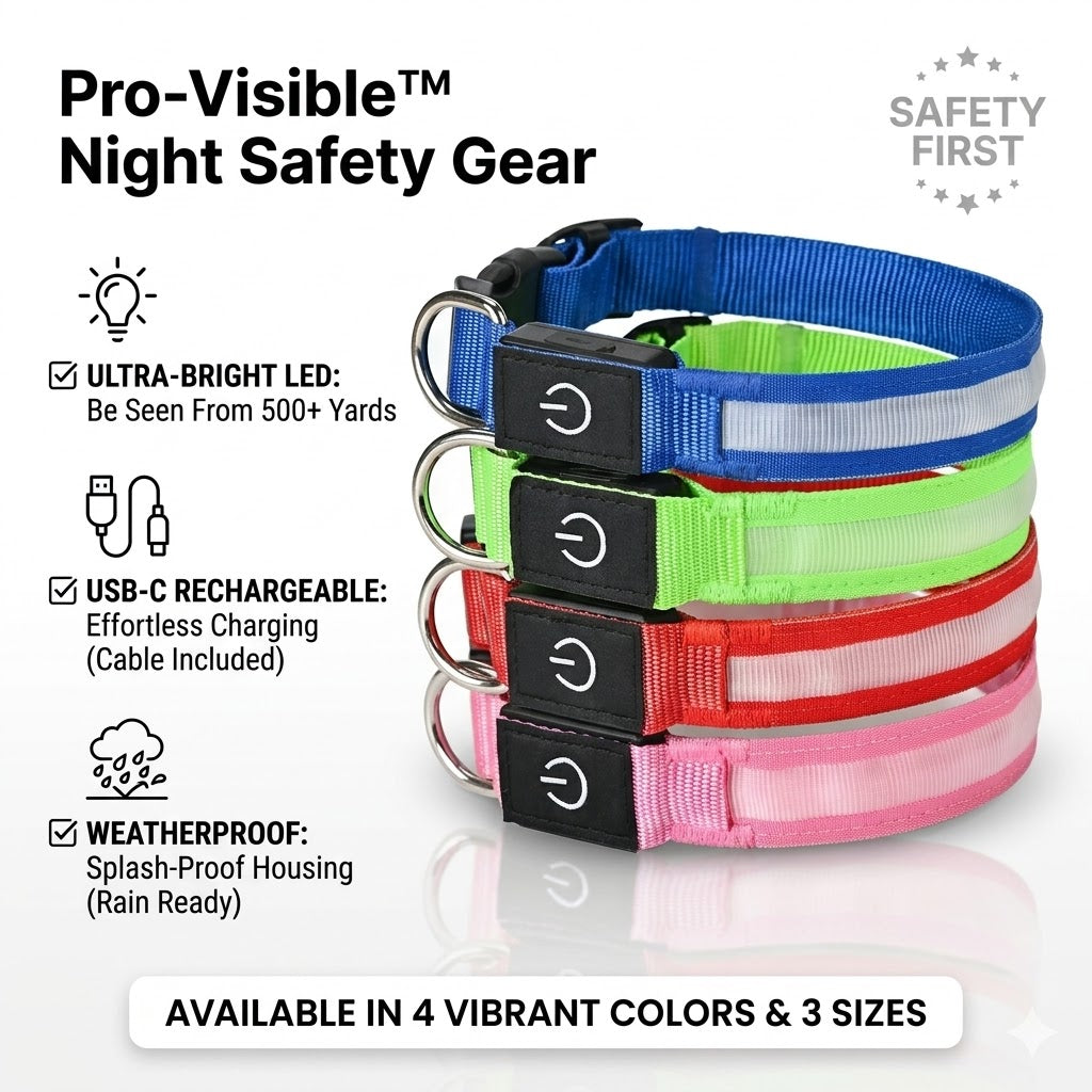 LED Dog Collar USB Rechargeable - Super Bright Fiber Optic Glowing Dog Collar | 3 Lighting Modes Night Safety Light Up Collar for Small Medium Large Dogs - Waterproof & Durable Nylon